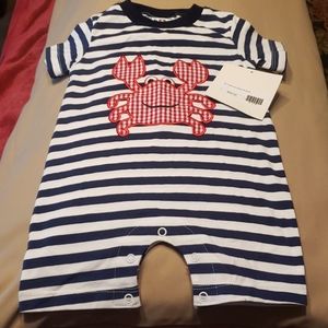 Three Sisters crab smocked romper 3 mo
